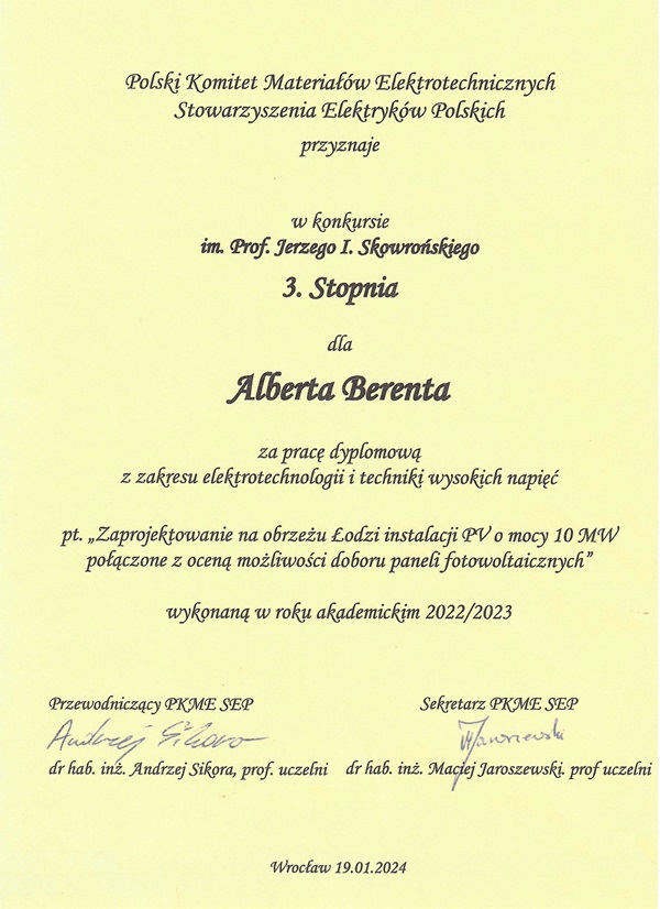  Albert Berent - skan dyplomu