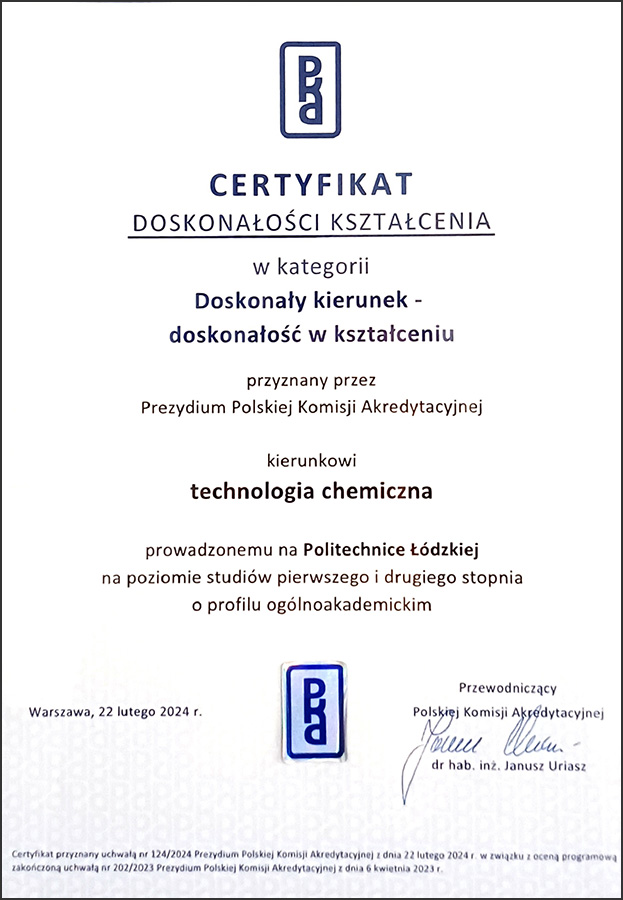 Technologia chemiczna - Certyfikat PKA
